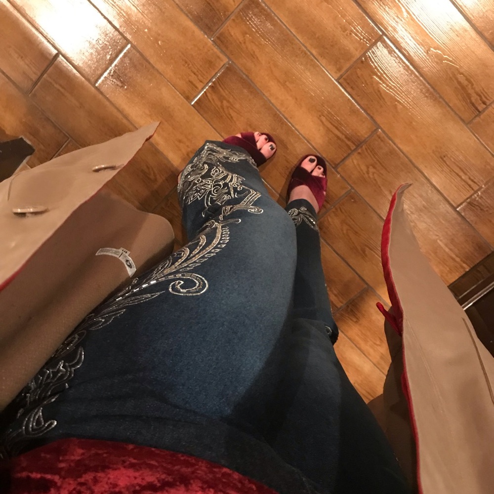 Beaded bell bottom jeans